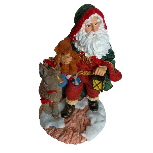 Vintage Old World Santa With Lantern Toys And Donkey Figurine - Picture 1 of 6